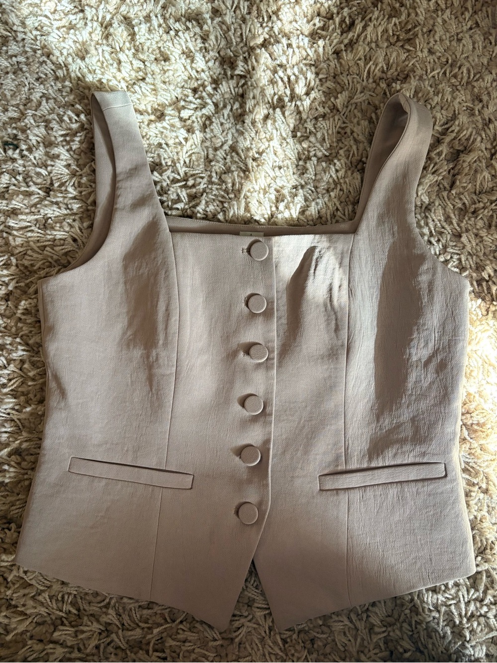 Joie Taupe Linen Blend Button-Front Vest